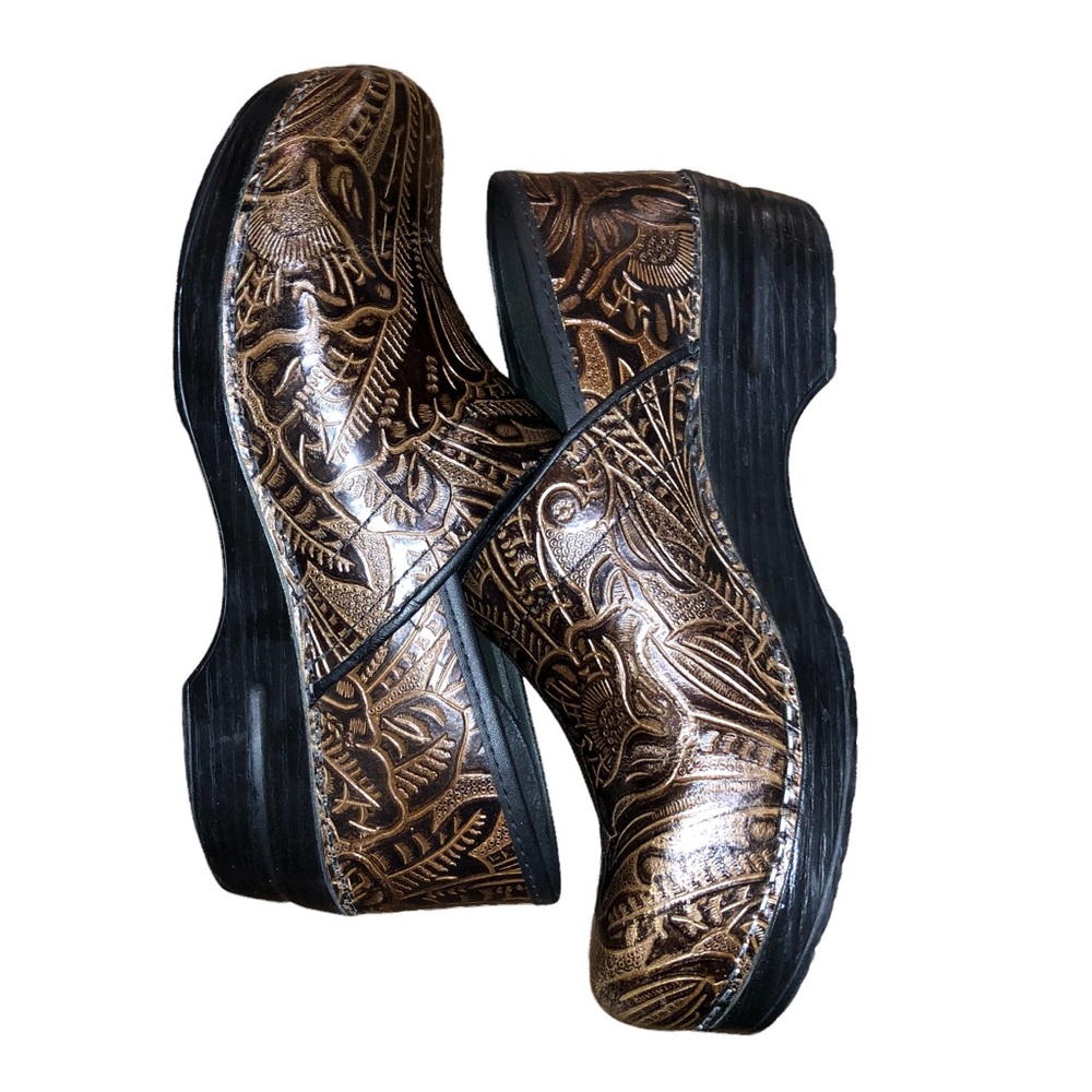 Dansko Brown Leather Tooled Clog - Picture 12 of 16